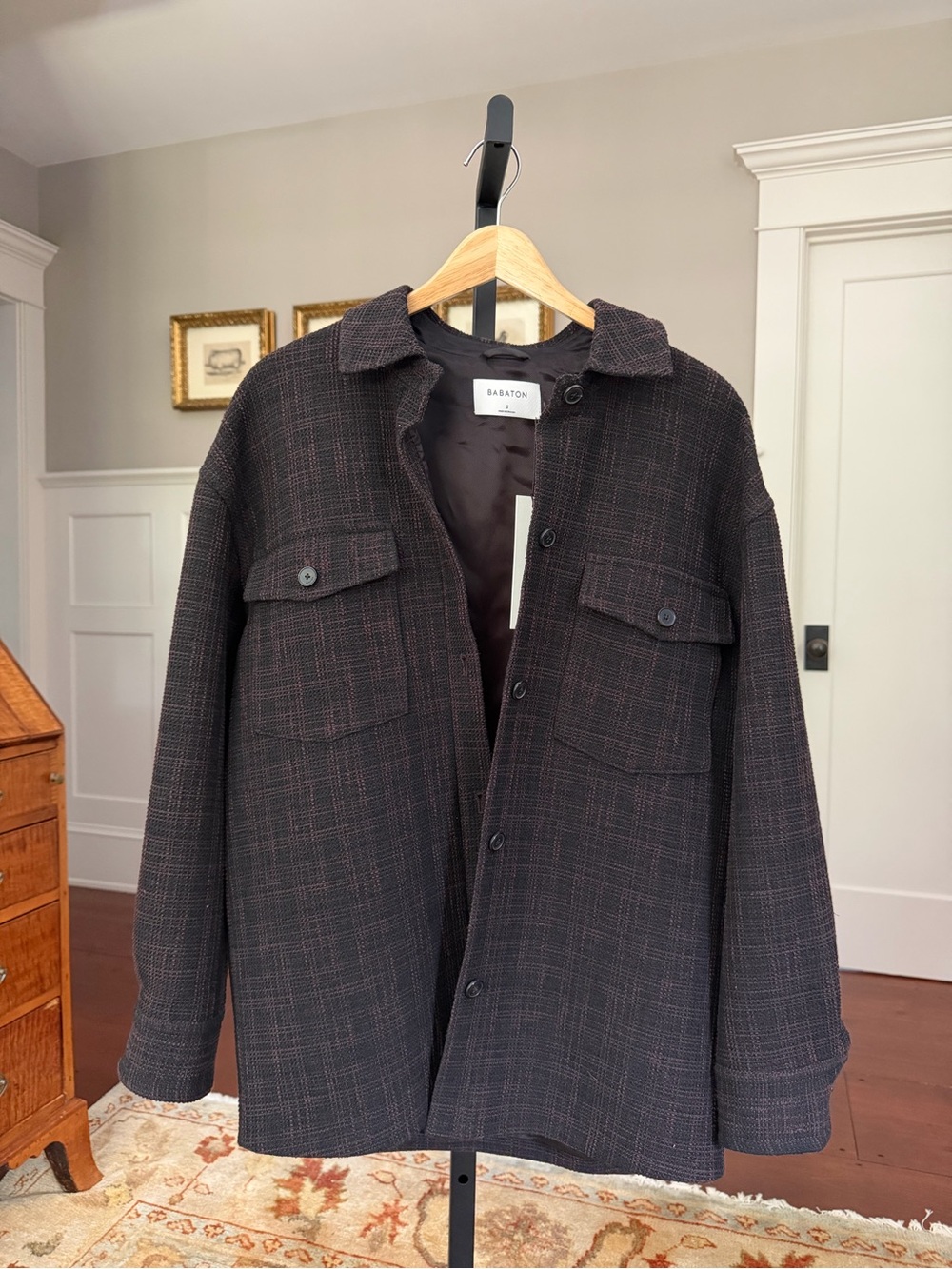 NWT Aritzia Babaton Joan Shirt Jacket in Black/Rich Mocha Tweed